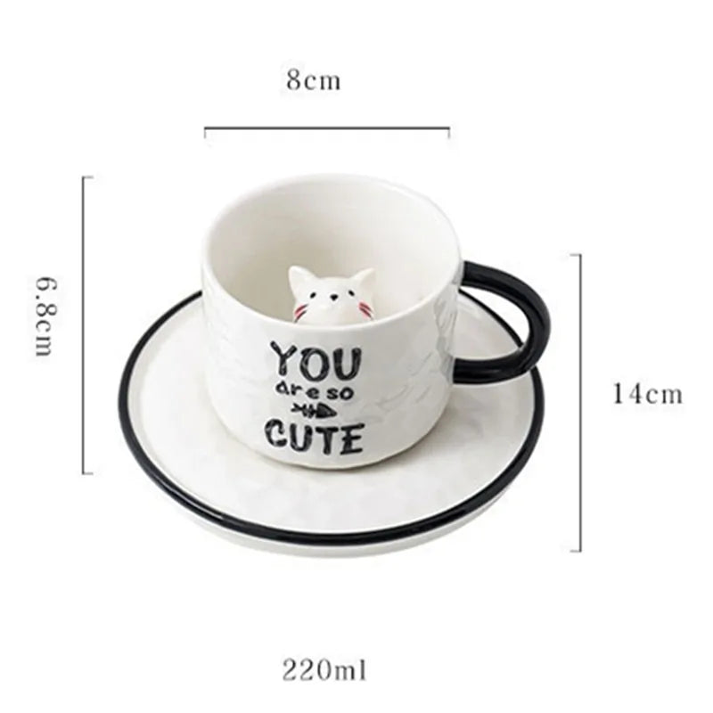 Charming Kitty Embossed Ceramic Cup