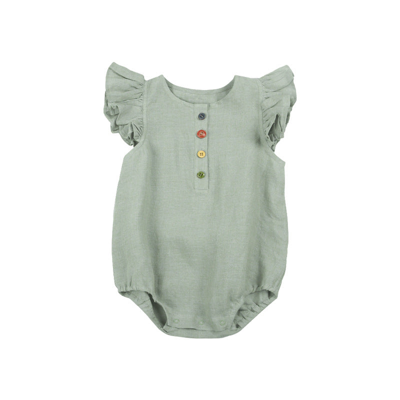 Soft Cotton Baby Girl Onesies with Flutter Sleeves in Solid Colors