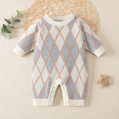 Autumn Chic Baby Plaid Knit Romper for Stylish Infants