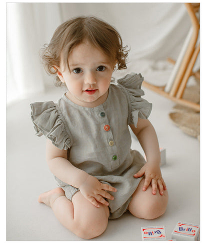 Soft Cotton Baby Girl Onesies with Flutter Sleeves in Solid Colors