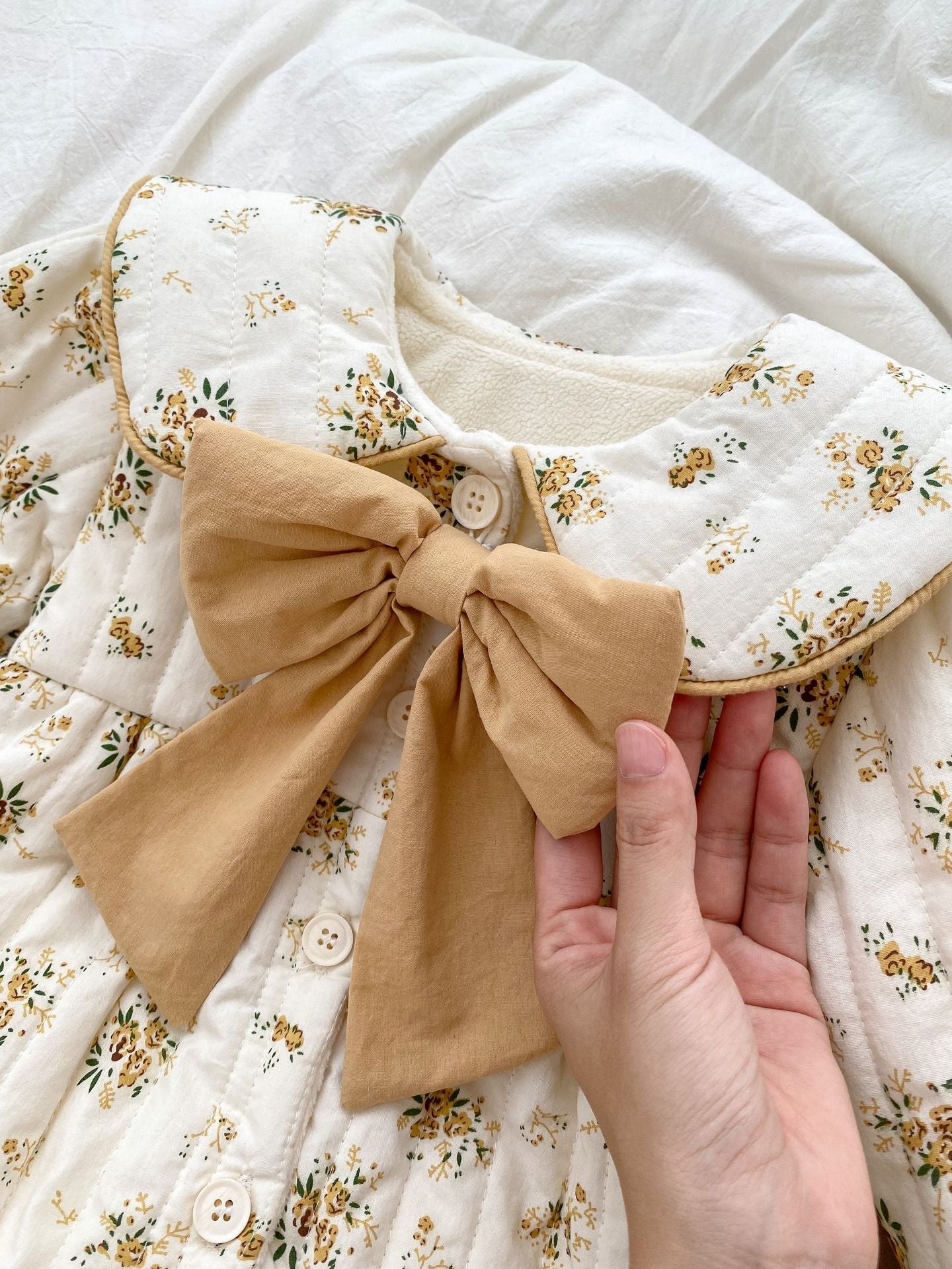 Floral Fleece Big Bow-Knot Baby Girl Winter Set