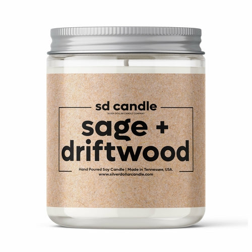 Sage & Driftwood Musk Candle - Natural Floral Citrus Amber fragrance