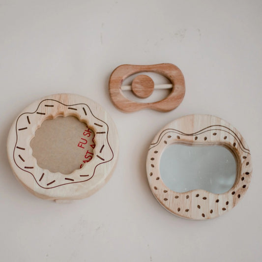Sweet Delights Baby Bundle: Wooden Rattle, Mirror, and Frame Set